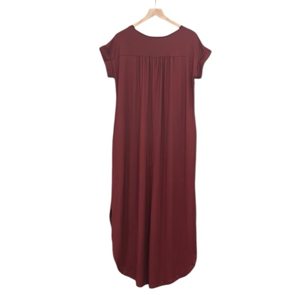 Entro Casual Loose Fit  Short Sleeve V-Neck Split Hem Maxi Dress Maroon Small - Picture 5 of 10
